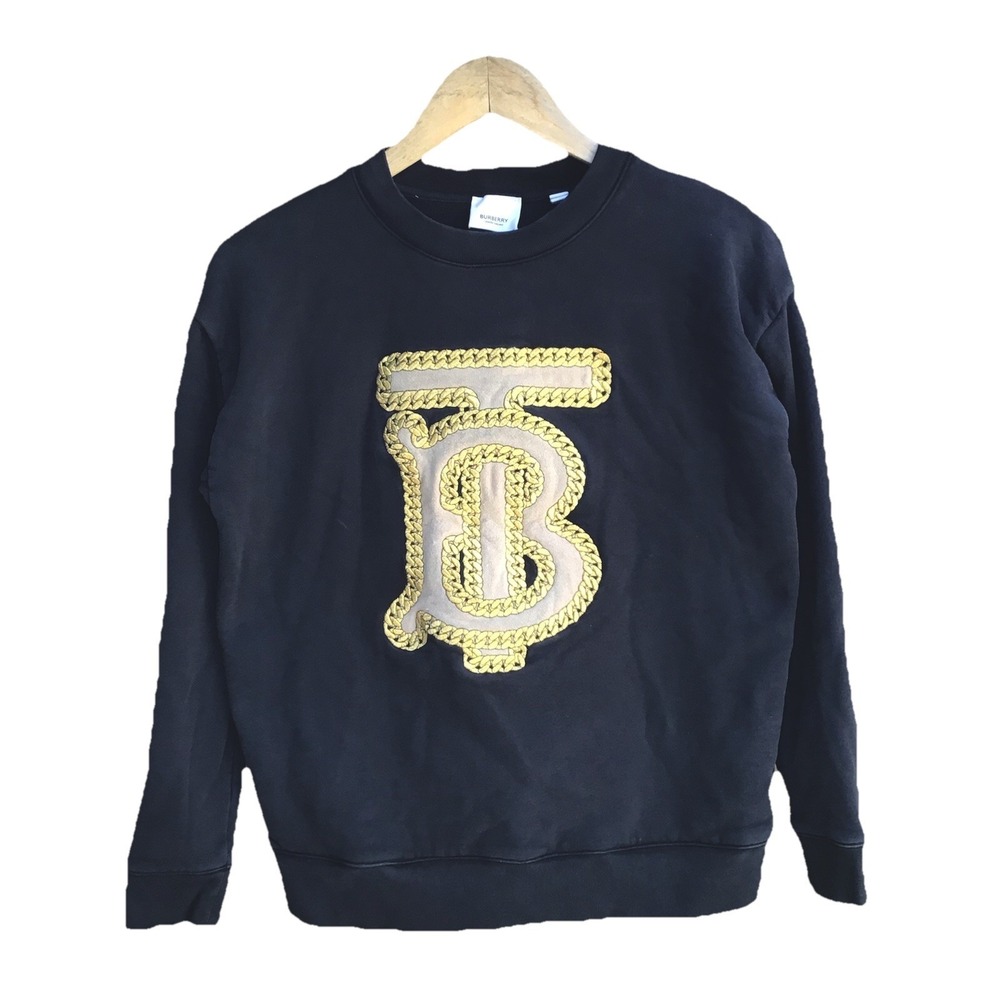 Burberry Kids TB Monogram Logo Sweatshirt Black Cotton Crewneck Youth 14Y 164cm